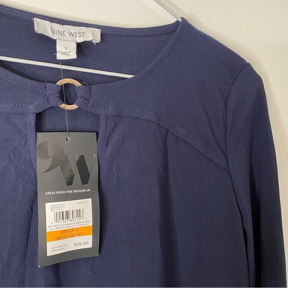 Nine West Midnight Blue Keyhole Ring Blouse NWT - Picture 3 of 8
